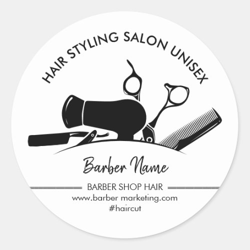 Dryer Scissor Comb Logo for Hair Salon Barber Classic Round Sticker