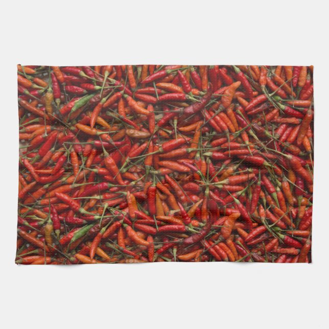 Drying Red Hot Chili Peppers Kitchen Towel (Horizontal)