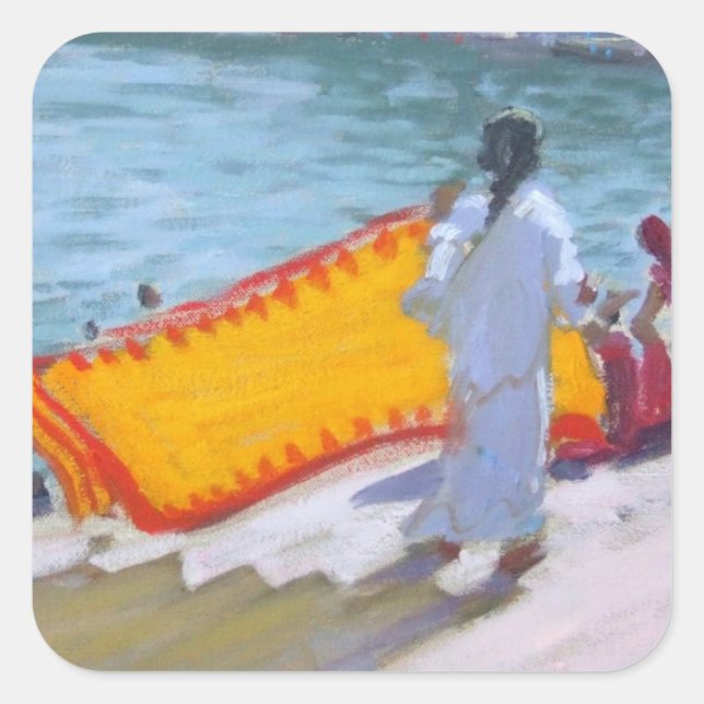 Drying Sari Pushkar Square Sticker (Front)