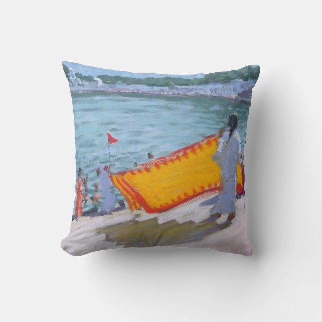 Drying Sari Pushkar Throw Pillow (Front)