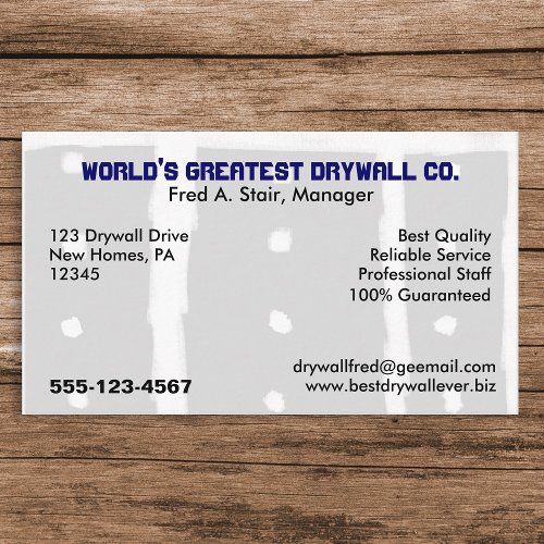 Drywall Contractor  Drywall Installer Specialist Business Card