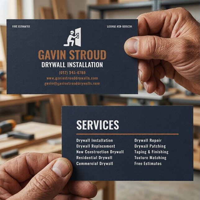 Drywall Installation & Taping Modern Navy & Copper Business Card (Creator Uploaded)