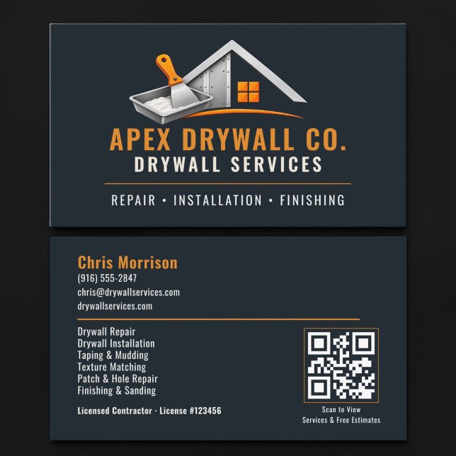 Drywall QR Code Professional Services Business Card (Creator Uploaded)