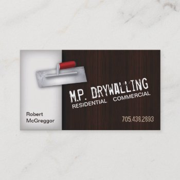 Drywalling Business Card - Trowel & Wood Texture by OLPamPam at Zazzle