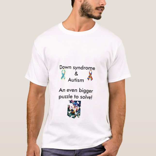 DS & Autism Dual Bigger Puzzle Tee/Blank Back T-Shirt (Front)