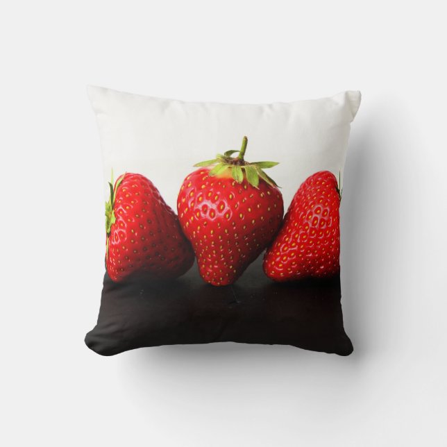 DS Strawberries On Black and White tpcnm Throw Pillow (Front)