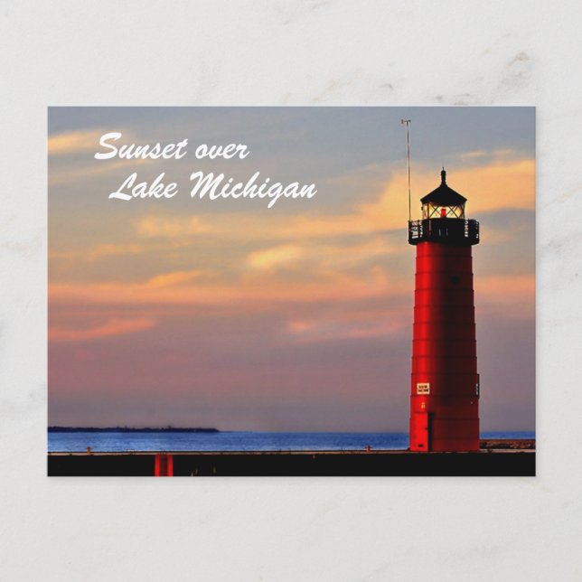 DSC_0036sm_edited-1, Sunset over, Lake Michigan Postcard (Front)