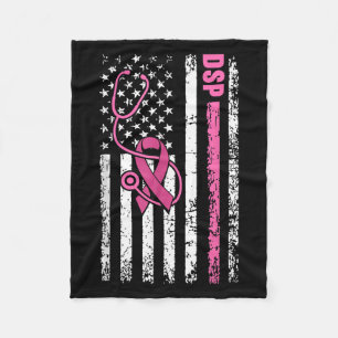 Dsp Breast Cancer Stethoscope Pink Ribbon Usa Flag Fleece Blanket