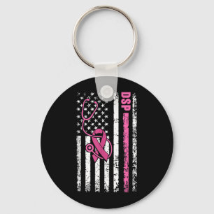 Dsp Breast Cancer Stethoscope Pink Ribbon Usa Flag Keychain