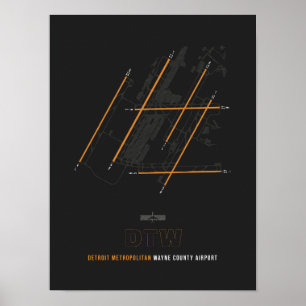 DTW - Detroit Airport Runway Diagram Art Poster