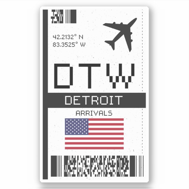DTW Detroit Boarding Pass - Michigan Travel Sticker (Front)