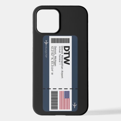 DTW Detroit Boarding Pass _ United States Ticket iPhone 12 Case