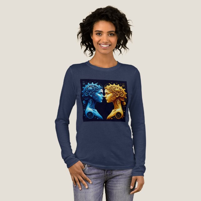 Dual Artistic Portrait of Complementary Mechanical Tri-Blend Shirt (Full Front)
