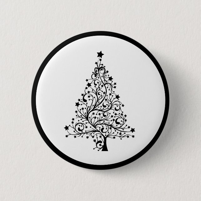 Dual Black and White Minimalistic Christmas Trees Button (Front)