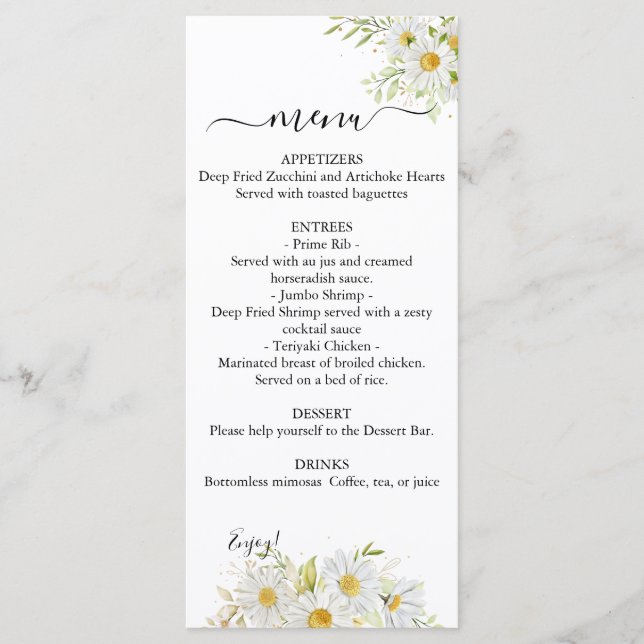 Dual Chrysanthemum Greenery Wedding Menu (Front)