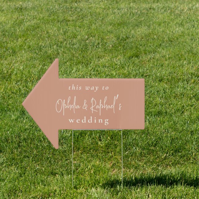 Dual Color This Way Wedding Terracotta Cream Arrow Sign (Insitu)
