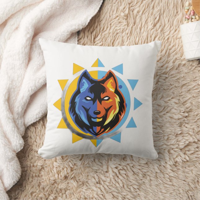 Dual Color Wolf Throw Pillow (Blanket)