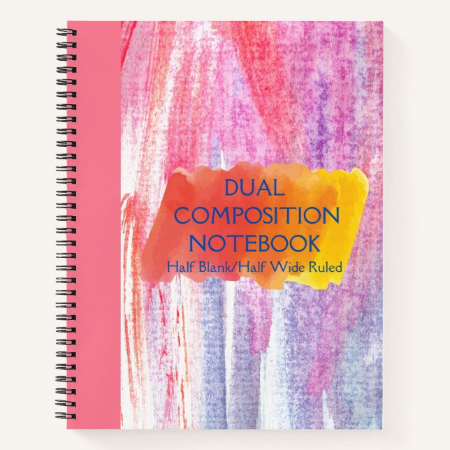 DUAL COMPOSITION PINK HALF BLANK/WIDE RULED   NOTEBOOK (Front)