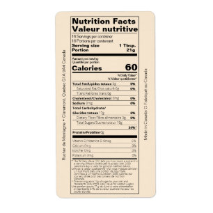 Dual English/French Honey Nutrition Facts Product Label