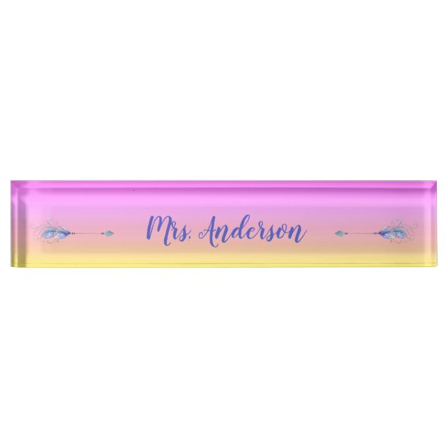 Dual Feathered Boho Arrows Personalized Desk Name Plate (Front)