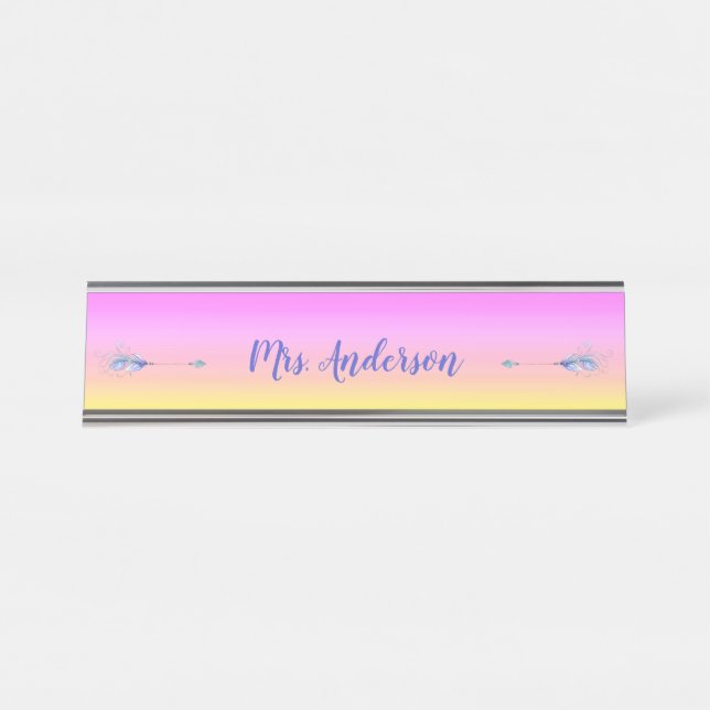 Dual Feathered Boho Arrows Personalized Desk Name  Plate (Front)