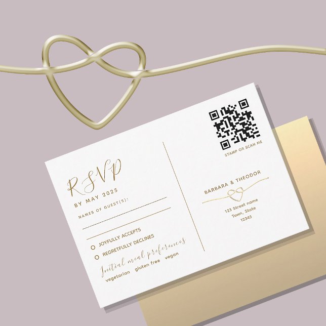  Dual-Function Gold Wedding RSVP Card with QR Code (Creator Uploaded)