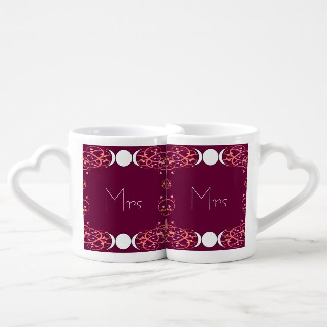 Dual Goddess Wiccan Lesbian Mrs & Mrs Lovers' Mugs (Front Nesting)