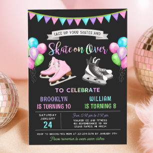 Dual Ice Skating Birthday Invitation