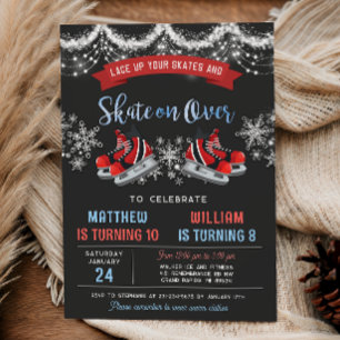 Dual Ice Skating Birthday Invitation for Boys