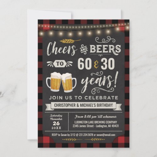 Dual Joint Cheers  Beers Birthday Invitation