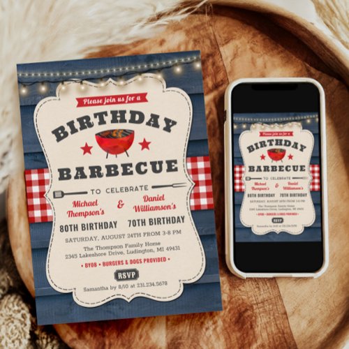 Dual Joint Double Birthday BBQ Summer Barbecue Invitation