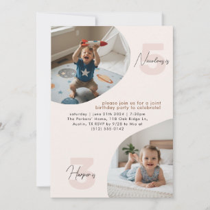 Dual Kids Photo Joint Double Birthday Celebration Invitation