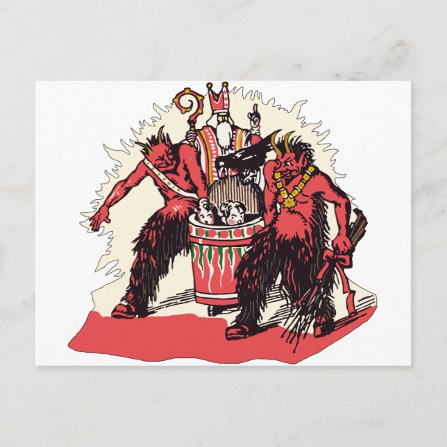 Dual Krampus and Old St. Nick Postcard (Front)