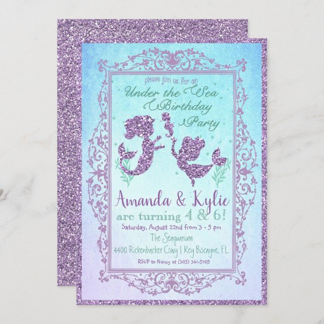 DUAL Mermaid Party Under the Sea Birthday Card (Front/Back)