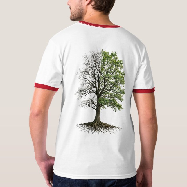 Dual Nature Tree of Life Split Design T-Shirt (Back)