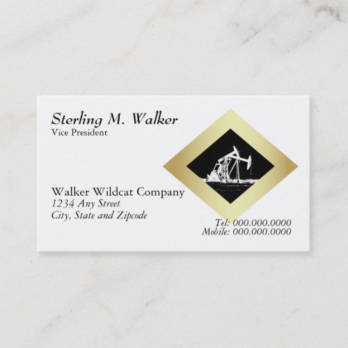 Dual Oil Well Pumping Unit Gold Diamond on White Business Card