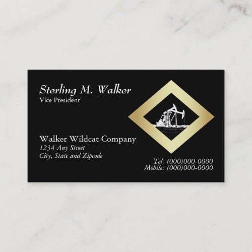 Dual Oil Well Pumping Unit in Gold Diamond Shape Business Card