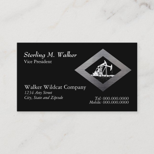 Dual Oil Well Pumping Unit in Silver Diamond Shape Business Card (Front)