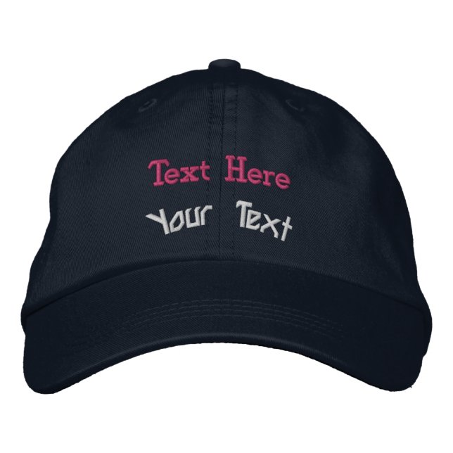 Dual Personalized Text Exclusive Adjustable Navy  Embroidered Baseball Cap (Front)
