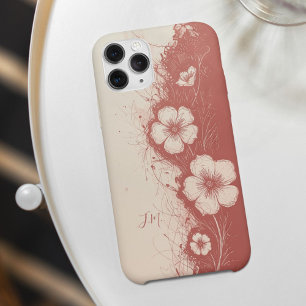 Dual Pink Coral Flowers Monogram Custom Name iPhone 16 Case