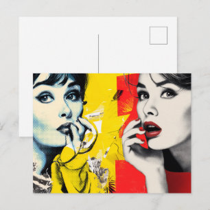 Dual pop art portrait postcard