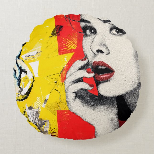 Dual pop art portrait  round pillow (Front)