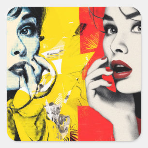 Dual pop art portrait  square sticker
