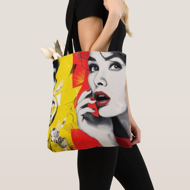Dual pop art portrait  tote bag (Close Up)