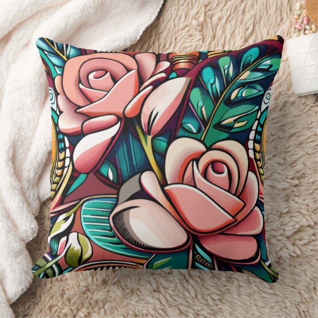 Dual Roses: A Spectacular Floral Arrangement Throw Pillow (Blanket)