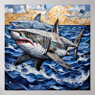 Dual Shark Mosaic Ocean Wall Art   🦈🎨🌊✨🌌
