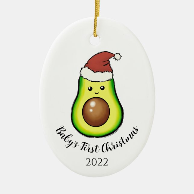 Dual Sided Avacado Baby's First Christmas w. Photo Ceramic Ornament (Front)