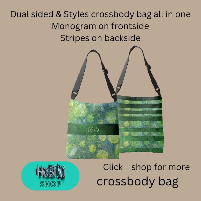 dual sided blue green abstract multicolor  crossbody bag (Dual sided &styles crossbody bag all in one
Monogram on frontside
Stripes on backside)