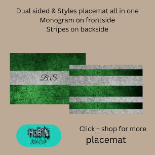 dual sided blue grey & monogram & stripes placemat