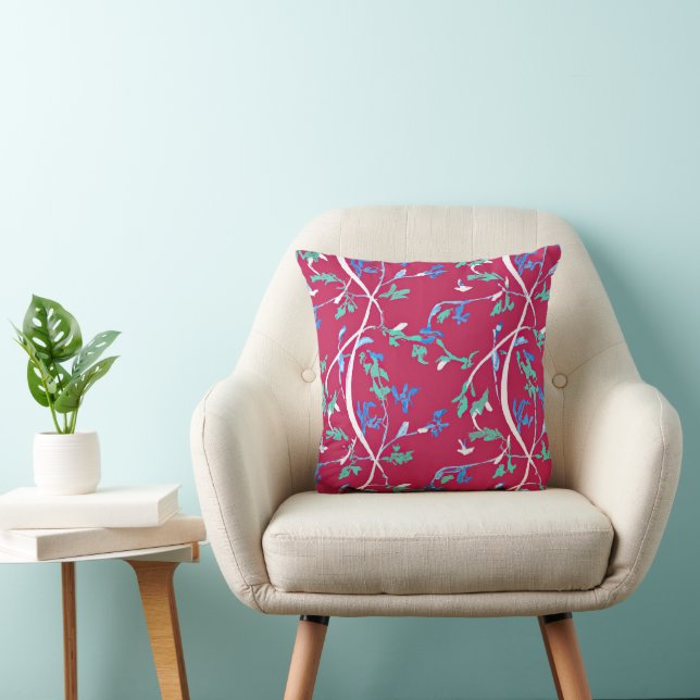 Dual Sided Boho Chic Leaf Design Throw Pillow (Chair)